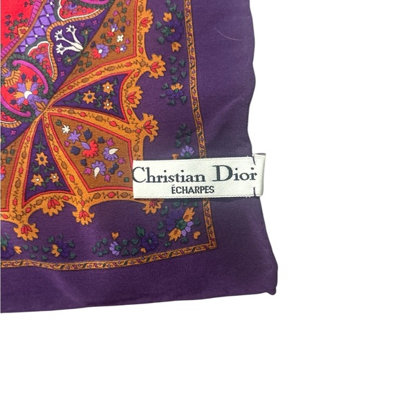 Dior Silk Vintage Purple and Red Floral Scarf - Picture 4 of 8